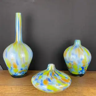 

Blown Glass Blue Decorative Triple Set Vazo