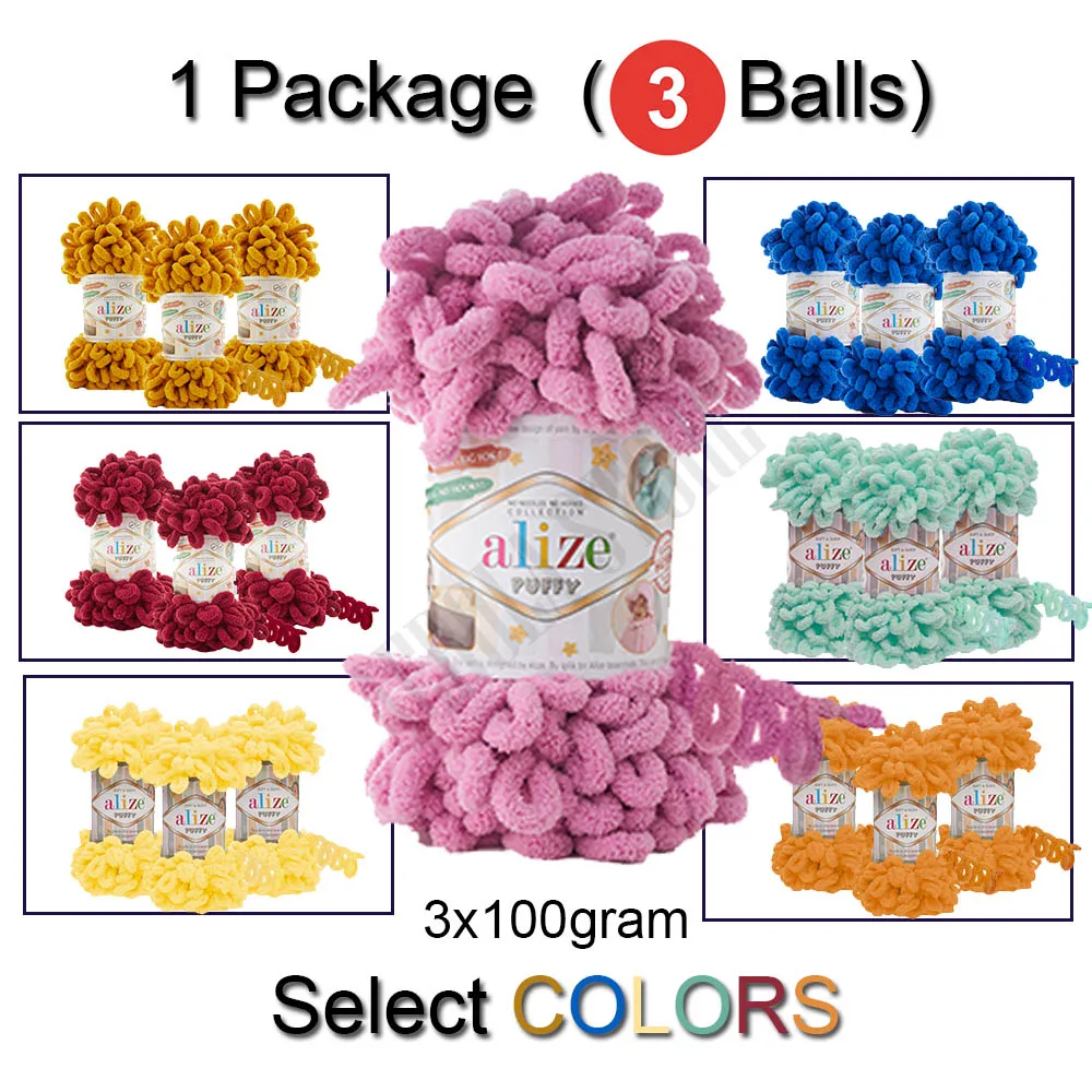 

Alize Puffy (3 Balls) 1 Pack Yarn 3x100gr Hand Knitting Crochet No Needles Hook Plush Thread Craft Chunky Blanket Chenille