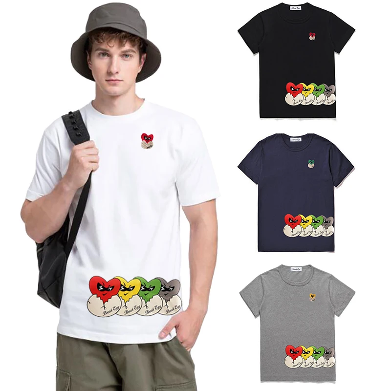 

Break Egg Summer Men Women T-Shirt Cartoon Printing Embroidered Cotton O-Neck Short Sleeve Loose Couple Casual T-Shirt