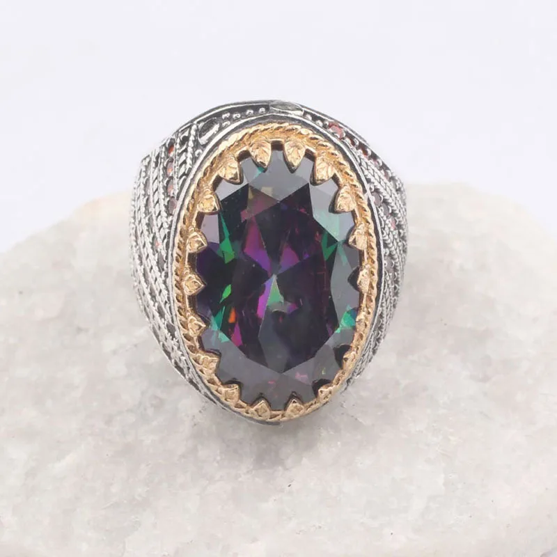 

Mystic Topaz Gemstone Mans Handmade 925 Silver Ring, Handmade Oval shaped Topaz Gemstone 18K Gold Platted Sterling Silver Ring
