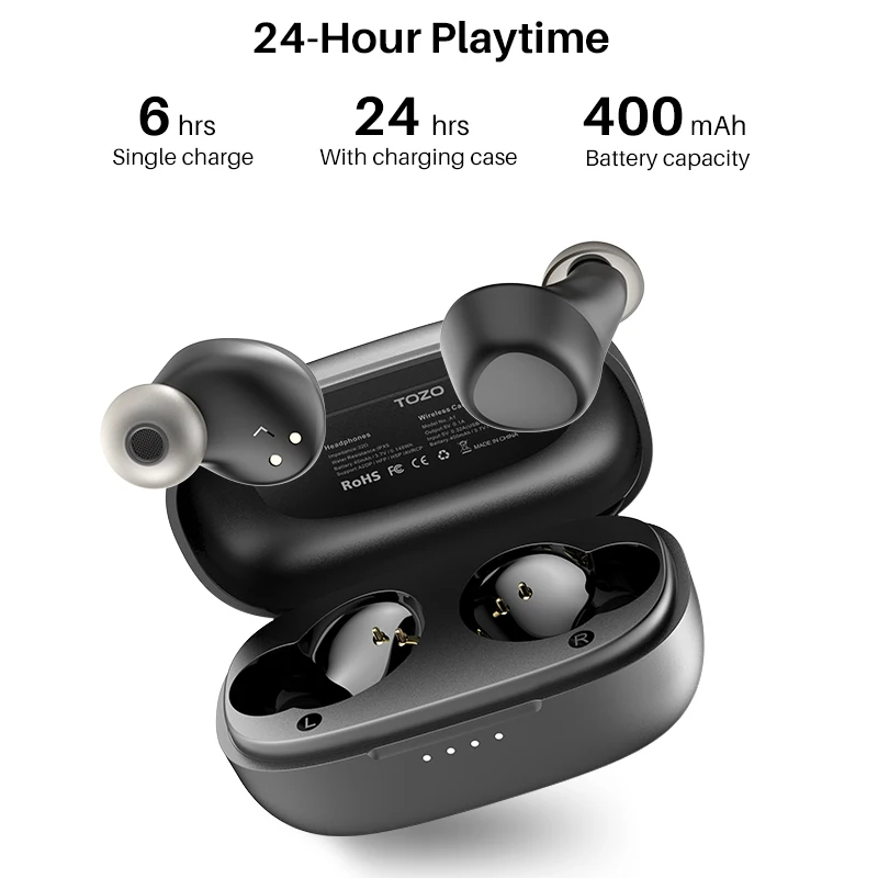 TOZO A1 Mini Wireless Earbuds Bluetooth 5.3 Headphones Immersive Sound Long Distance Connection Headset, Ultra Lightweight,Black images - 6