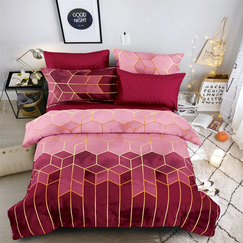

Geometry Print Duvet Cover Pillowcase 260x230 Grey Purple Bedding Sets Single Double Queen King Quilt Covers 2/3pcs Bedclothes