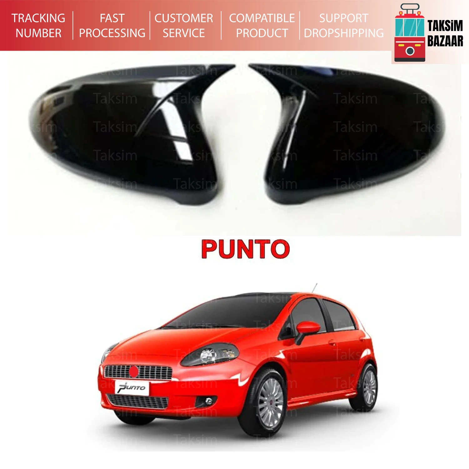 

For Fiat Grande Punto Bat Mirror Cover Piano Black ABS 2005 and After the Quality Product Full Harmony 1 Suit 2 piece (Right and Left)