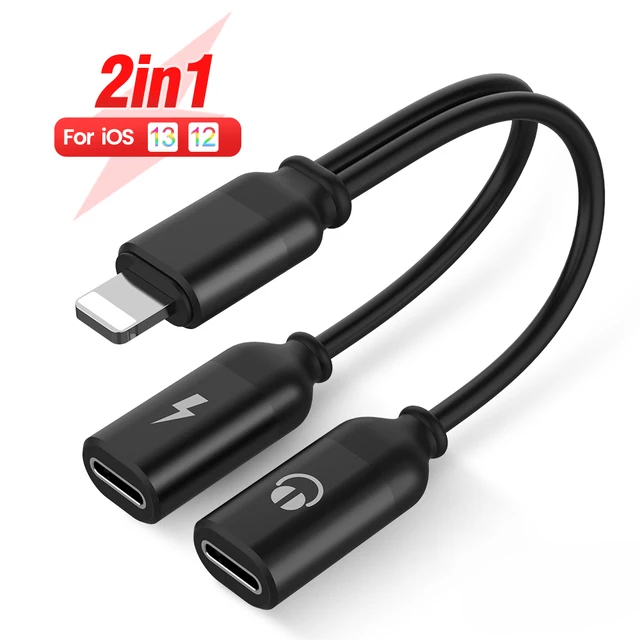 2 in 1 adapter cable for listening to music charging compatible For iOS 13 12 11 2 in 1 adapter For iPhone 13 12 11 Pro Max 1