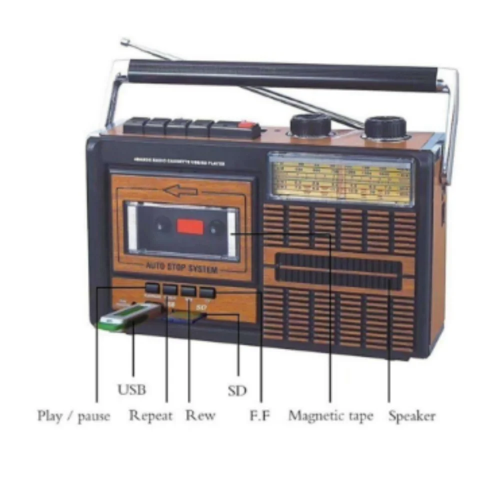 Радио Кассетный плеер Музыка Ретро Usb Fm Bluetooth SD Музыкальная нота Качество звука
