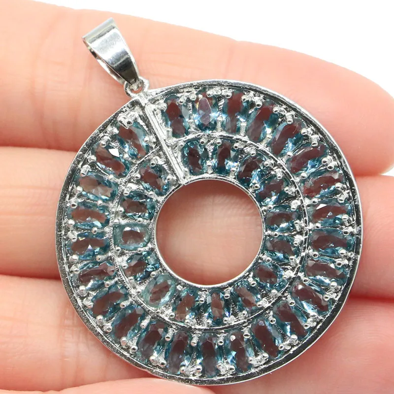 Красивая круглая Свадебная женская серебряная подвеска 45x35 мм с голубым