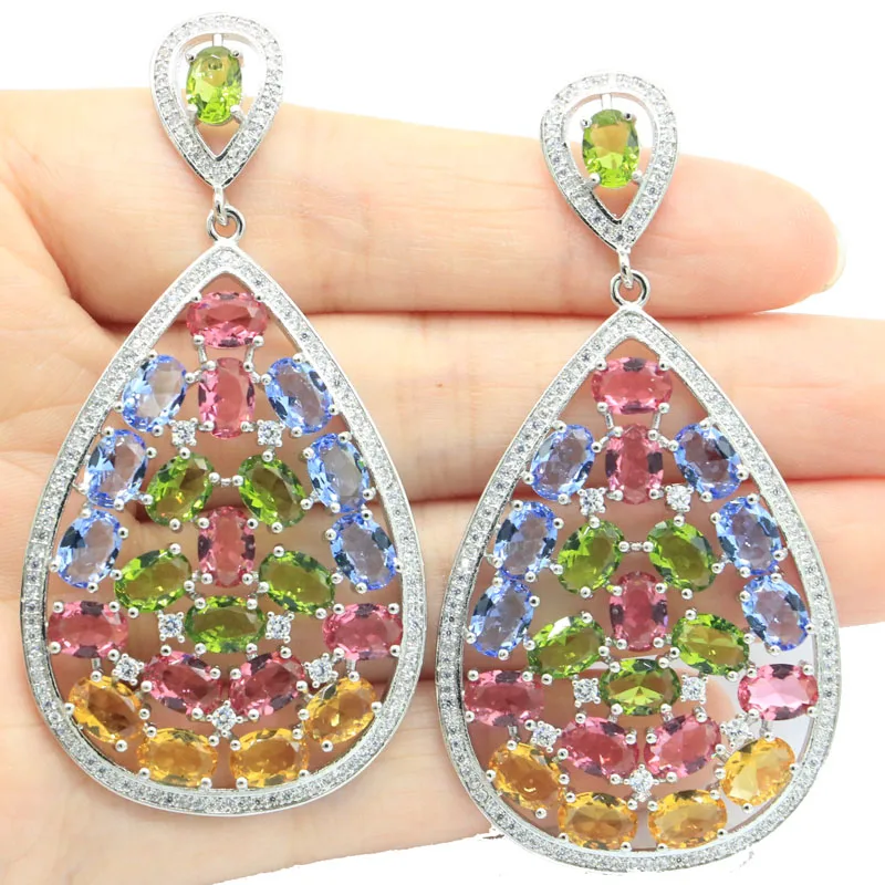 Серьги женские из серебра с сине-синим танзанитом 70 х35 мм 23 г | Украшения и