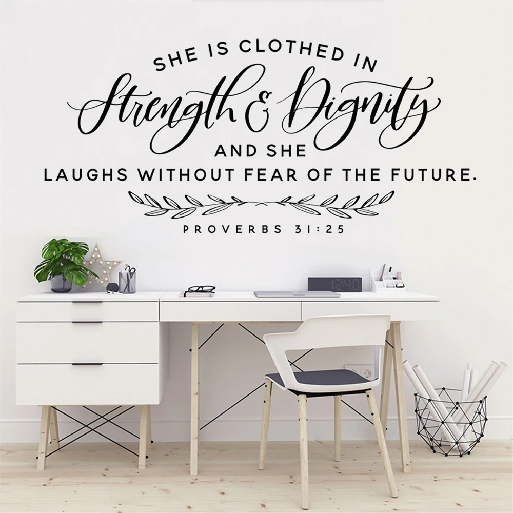

She Is Clothed In Strength & Dignity Quotes Wall Decals Vinyl Murals For Bedroom Decoration Stickers Christian Poster HJ0884
