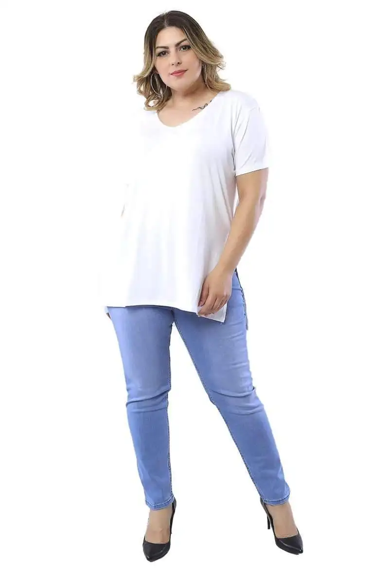 Футболка большого размера Hanezza с V-образным вырезом и разрезом