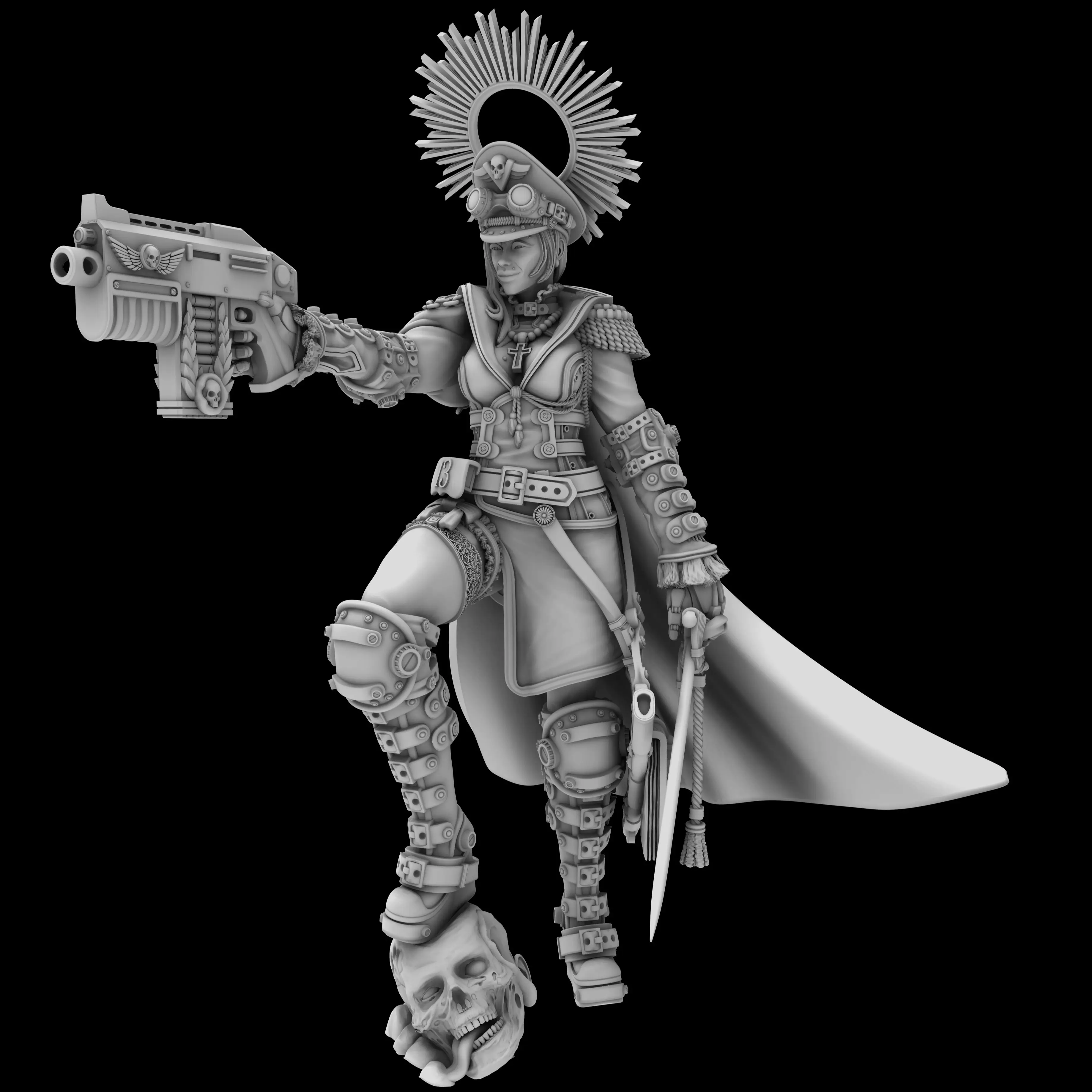 Комиссар Анастасия Warhammer 40k размер 36мм из серой смолы разобранная и неокрашенная