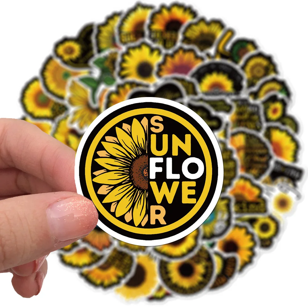 100pcs Sunflower Stickers Yellow Waterproof Vinyl Decal Stationery Laptop Skateboard Guitar Bottle Decoration for Teen Girl Gift | Дом и сад