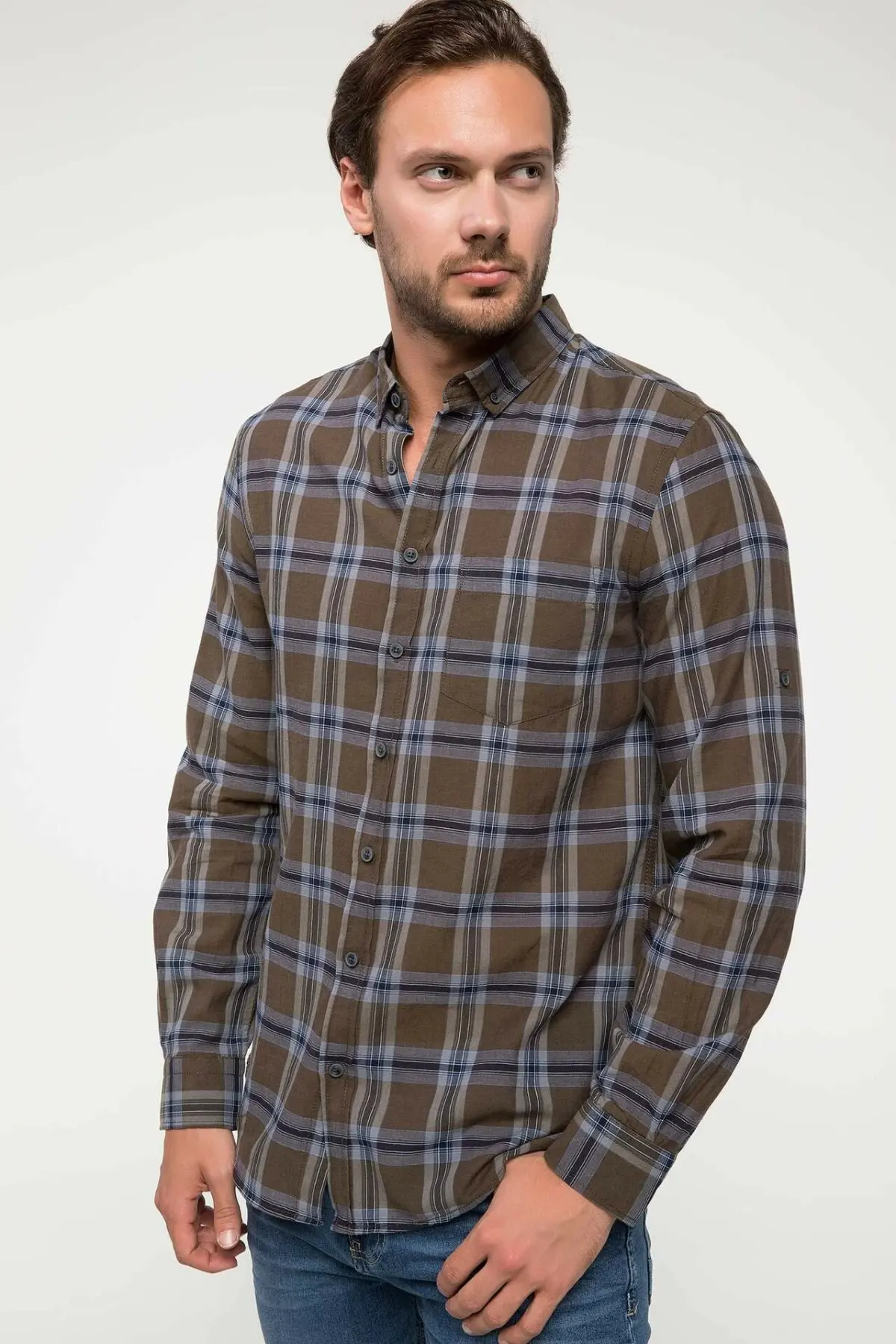 Мужские Простые рубашки DeFacto повседневные в клетку с длинными рукавами и