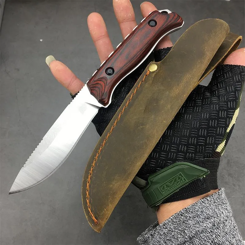 

BM 15002 Fixed Blade Hunting Knife CPM-S30V Blade Wooden Handle Survival Tactical Camping Knife for Self-Defense Leather Sheath