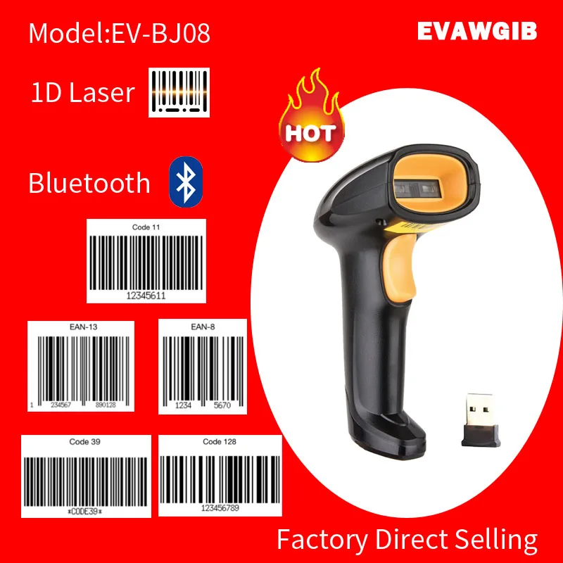 

Лазерный сканер штрих-кодов EVAWGIB 1d, Bluetooth, ручной, с кронштейном, USB-интерфейс, Plug-and-play, для iphone, ios