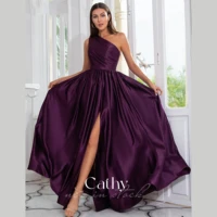 cathy gorgeous satin purple evening dresses grace one shoulder a line party dresses custom prom dresses vestidos de fiesta