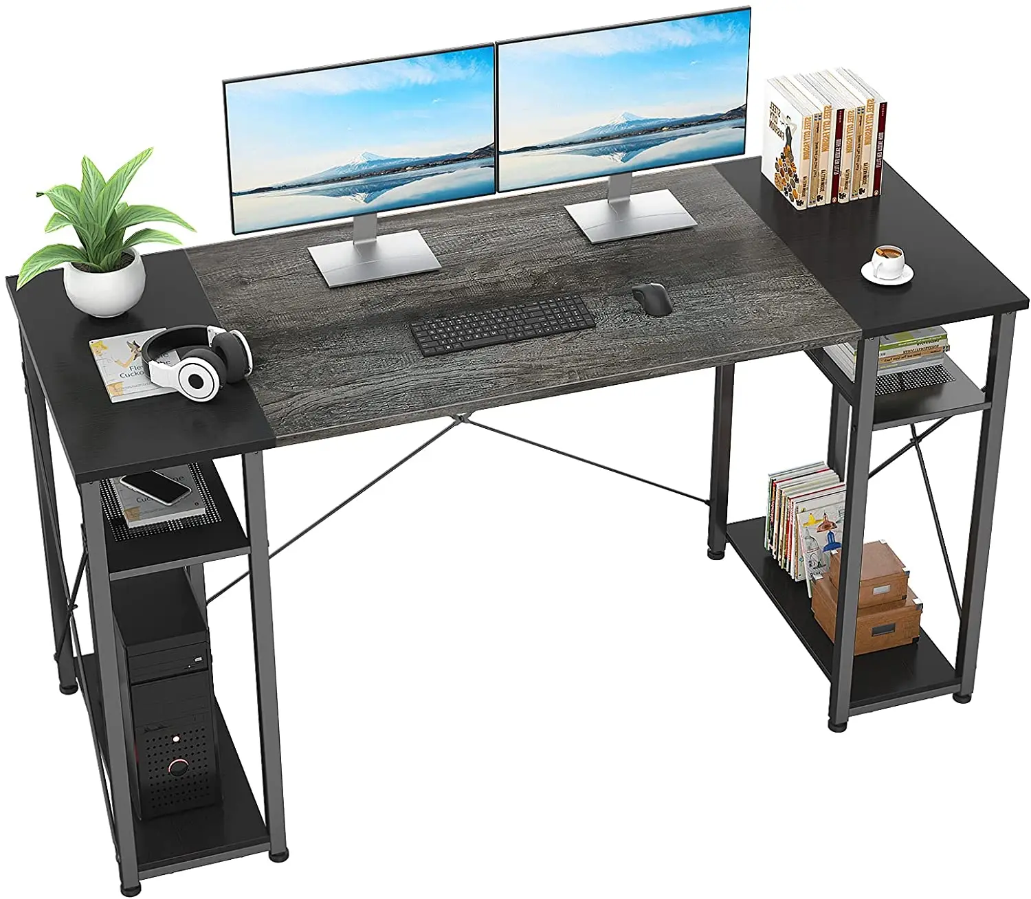 

Компьютерный стол, 55-дюймовый стол для дома и офиса с 4 полками для хранения, современный письменный стол для учебы, прочный простой стол для ...