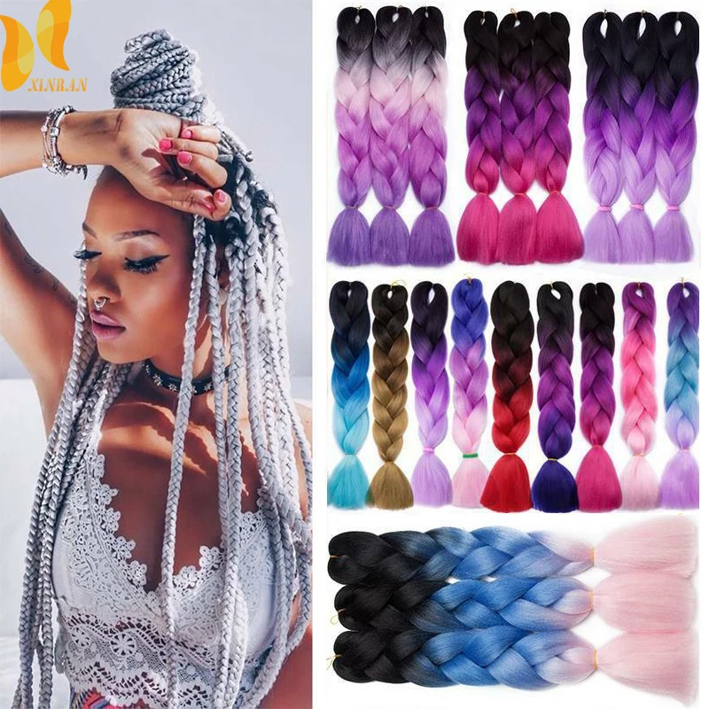 XINRAN розового и фиолетового цветов Голубой Белый Цвет большие синтетические косы