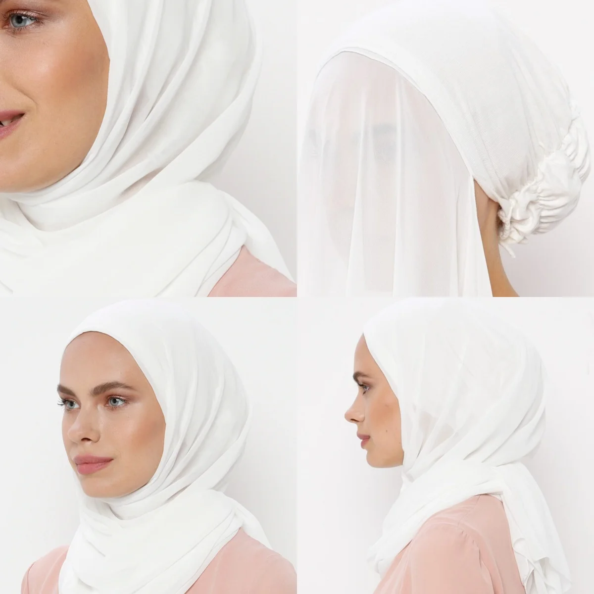 Bonnet + Chiffon Shawl Muslim Women Head Scarf Underscarf Cap Islam Inner Scarf Headband Stretch Hijab Cover Headwrap Turbante
