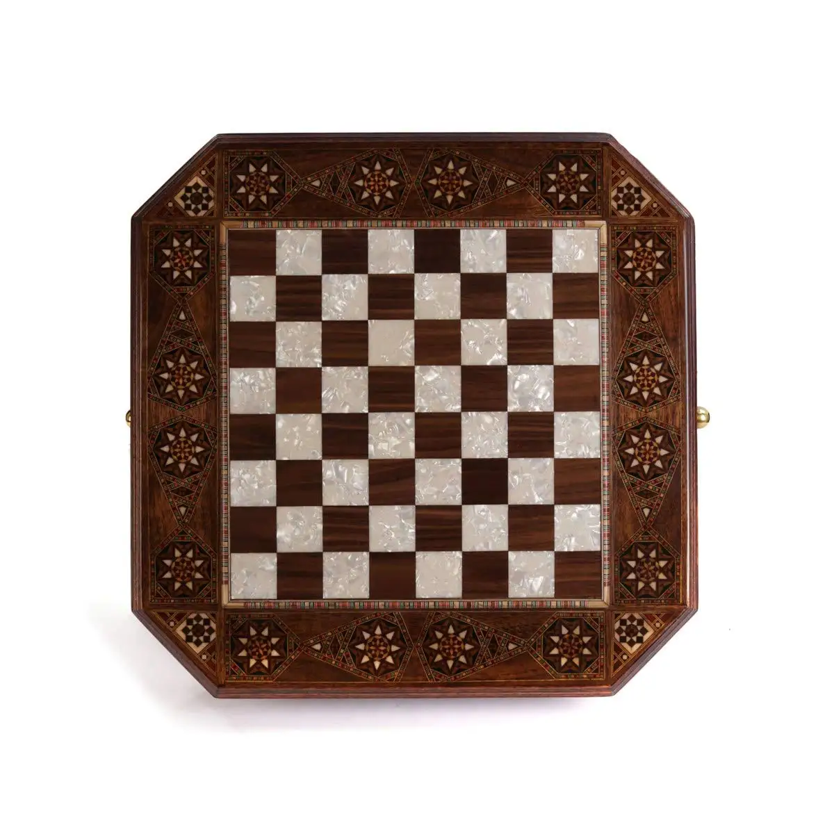 Восьмиугольная деревянная шахматная доска ручной работы с жемчужным дизайном