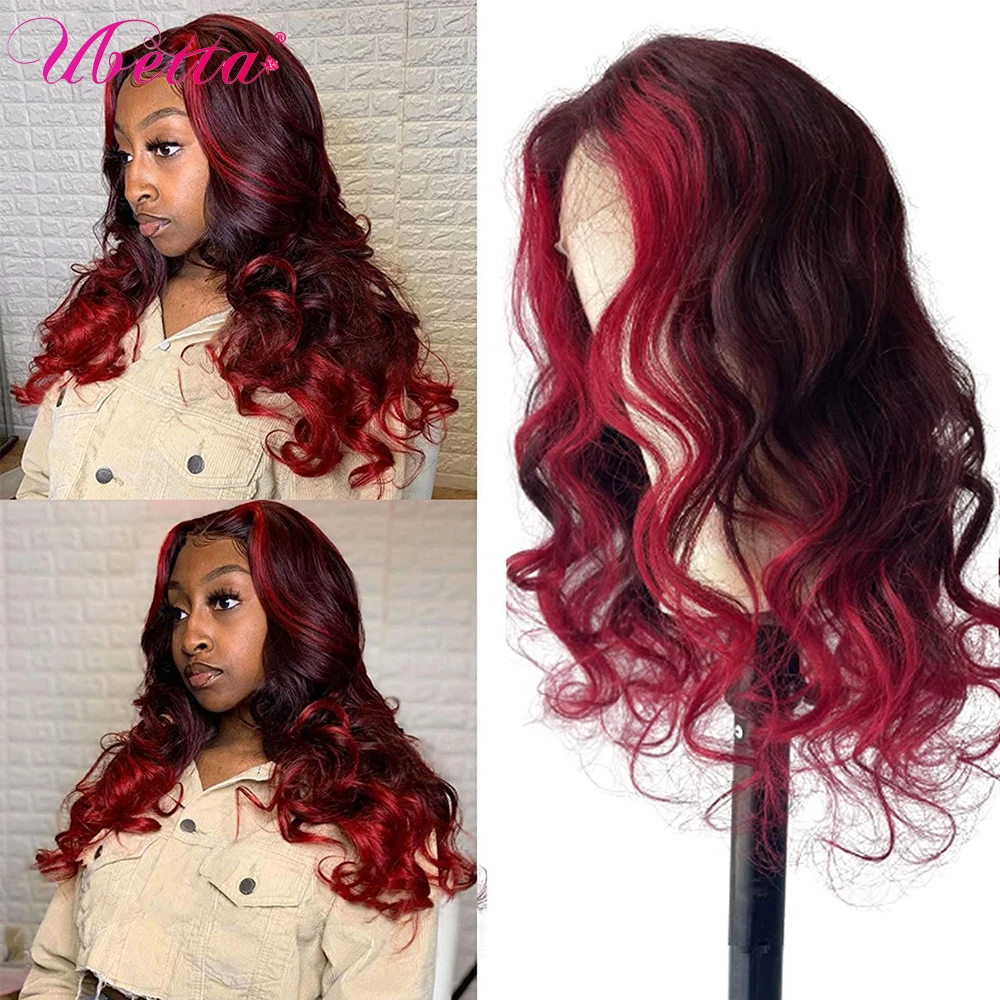 

99J Omber Burgundy Body Wave T Part Lace Human Hair Wigs Curly Lace Frontal Wigs Brazilian Remy Hair Wigs For Black Women