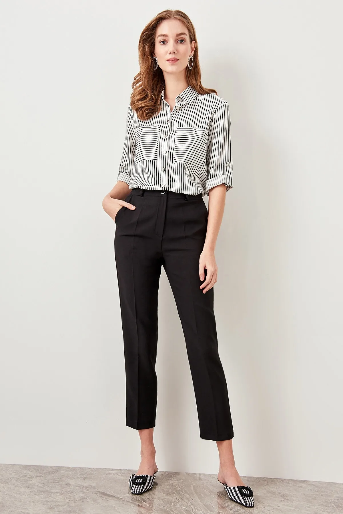 Trendyol базовые черные формальные брюки/офисные женские брюки TWOSS19ST0038