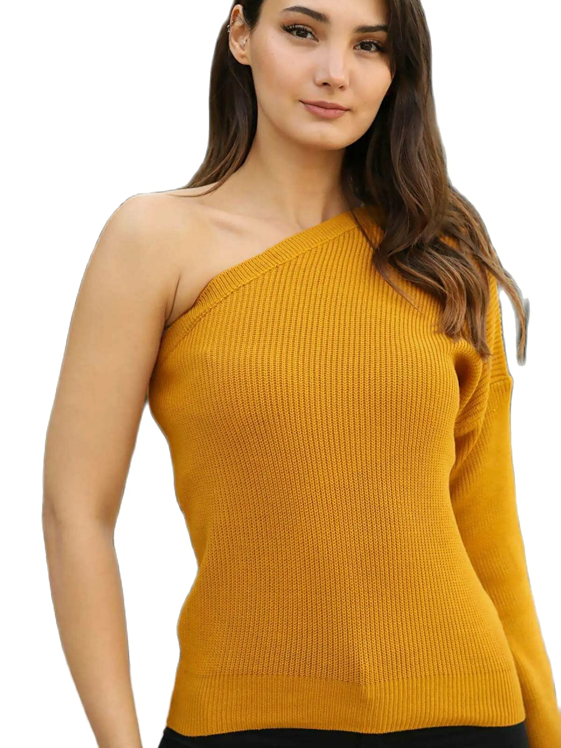 

Женский свитер с одним рукавом, сезон осень-зима 2021, модный сексуальный Повседневный Лидер продаж, женская уличная акриловая ткань, бордовы...