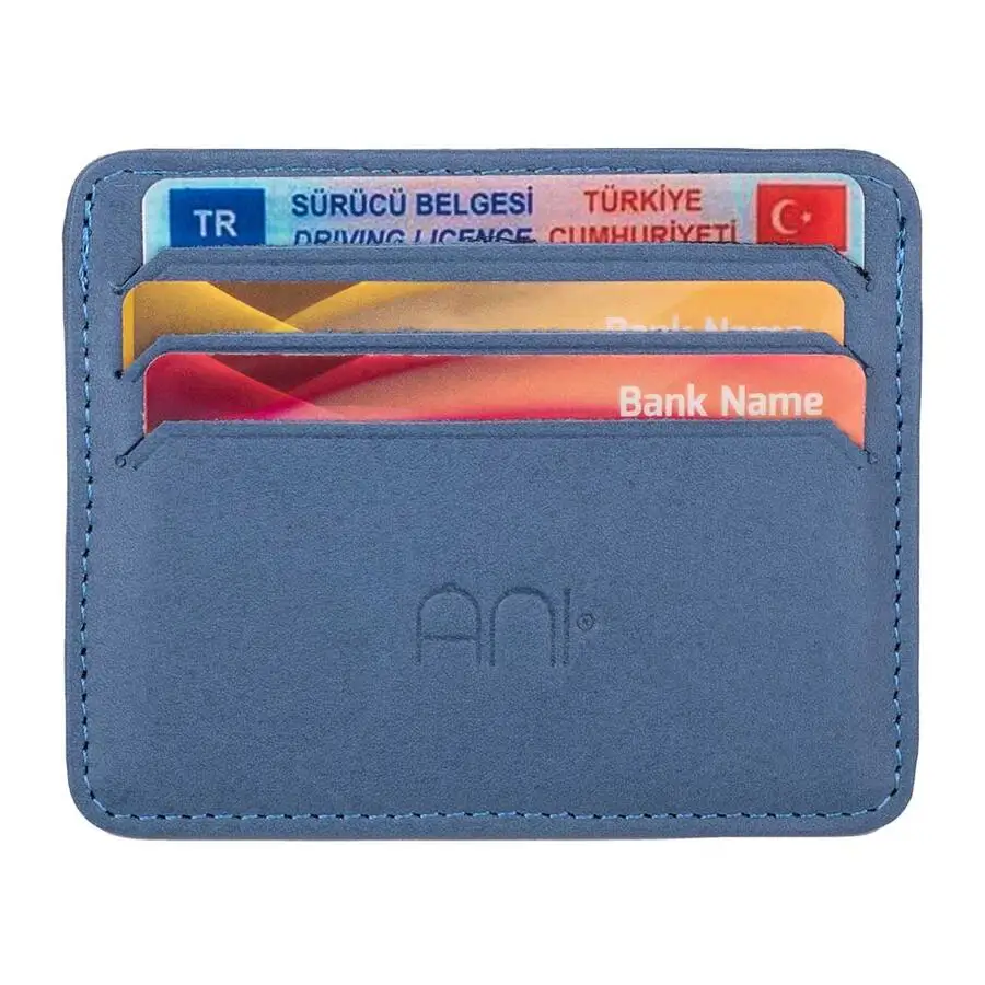 Men's Blue Real Leather Very Thin Card Holder Purse Casual Quality Luxury New Stylish Design Naive Detail Durable Sturdy Wallet