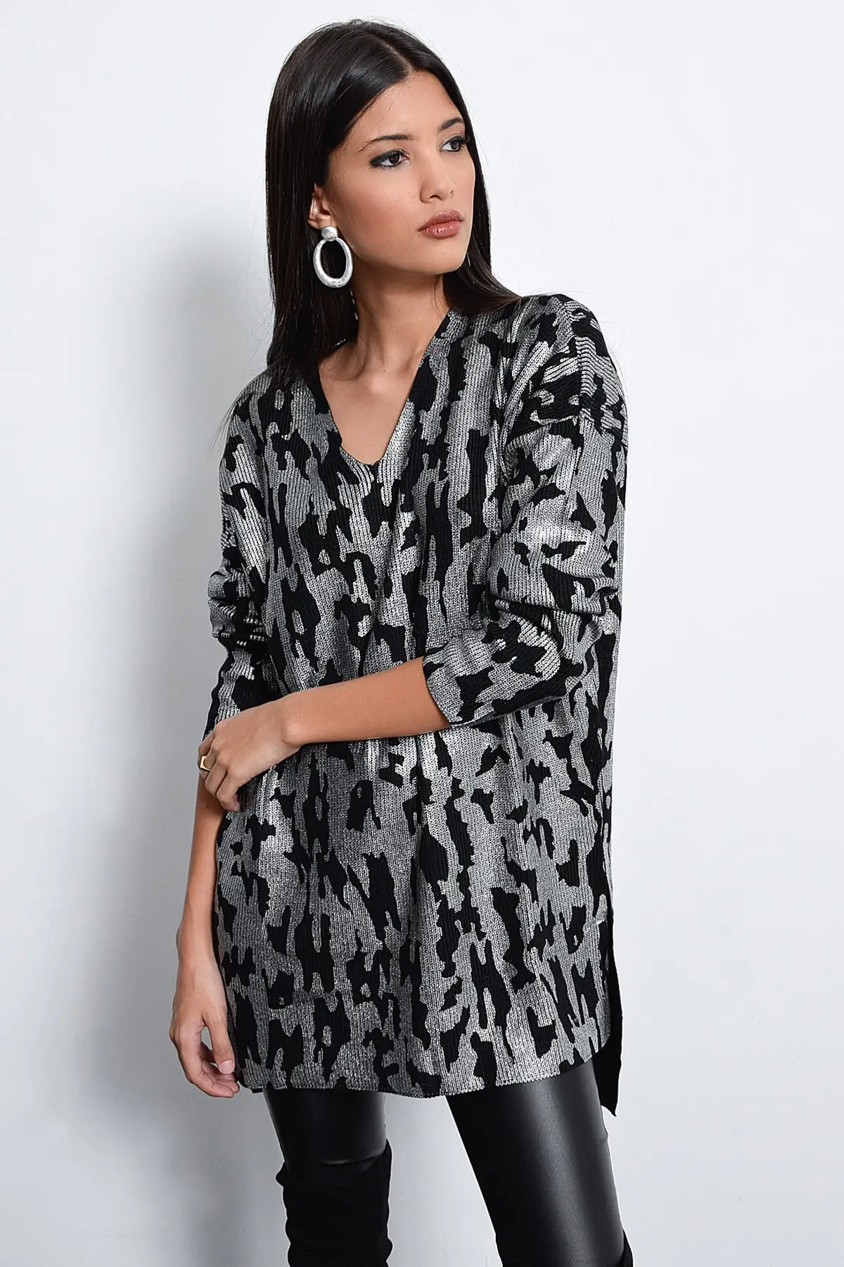 Стильный и сексуальный женский свитер с металлическим эффектом Siyah geumhuş TD63| |