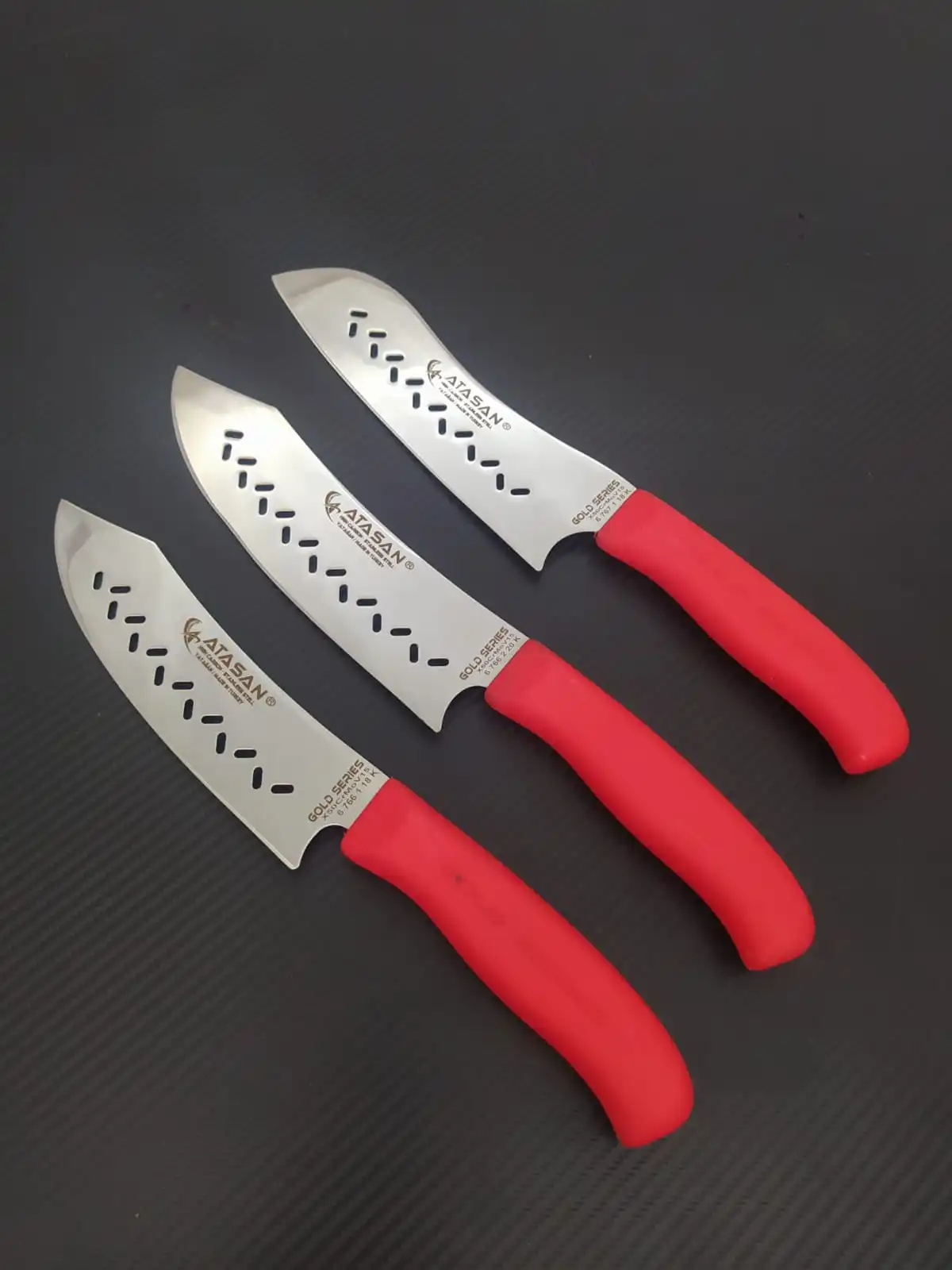 

Perforated blade kitchen knife professional chef knife 3 pcs set full tang meat vegetable slicer paring knives