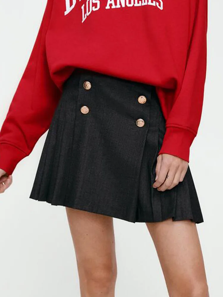 

ZA Summer New Women's Fashion All-match Temperament Button Wide Pleated Skirt Mini Skirt