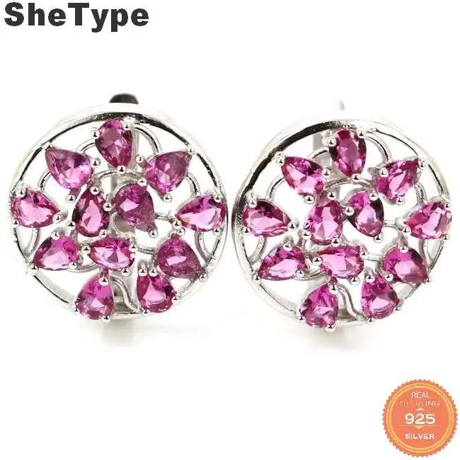 Роскошные серьги гвоздики из стерлингового серебра 925 пробы с розовым турмалином