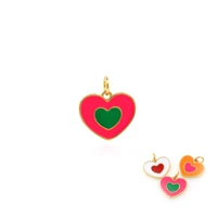 colorful enamel double heart charm neon pink heart pendant oil drops genuine gold plated colors for diy necklace bracelet