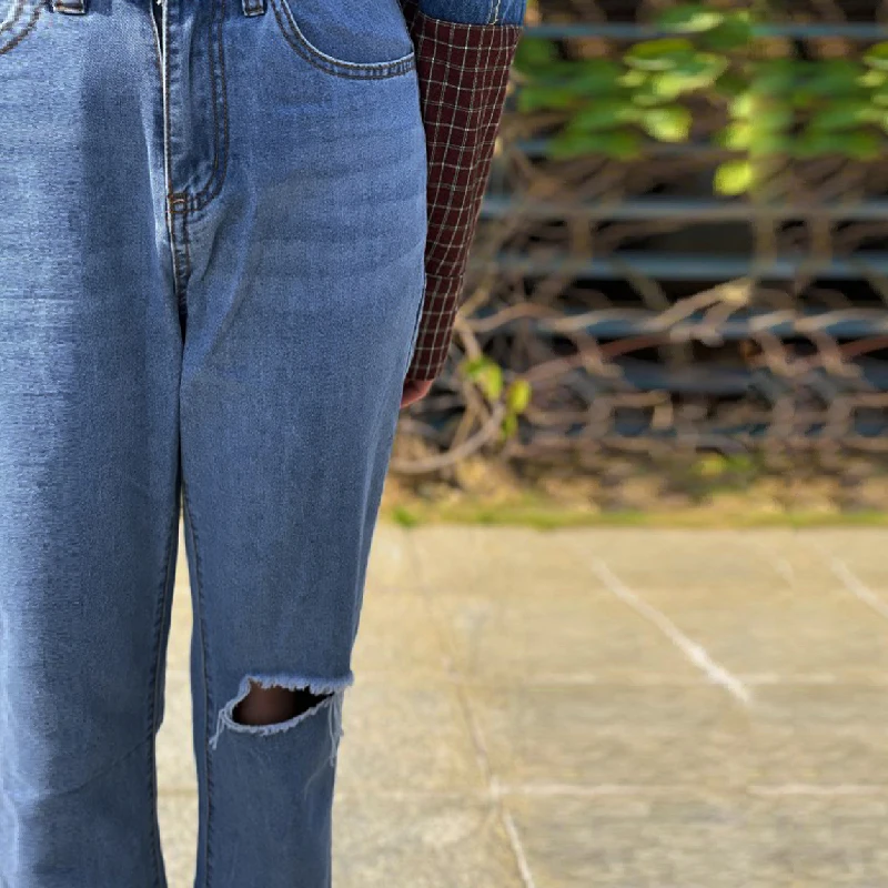 Рваные прямые мешковатые джинсы женские повседневные уличные штаны бойфренды с