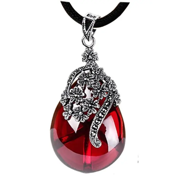 

KJJEAXCMY boutique jewels 925 Sterling silver inlay synthetic garnet drop shaped female pendant