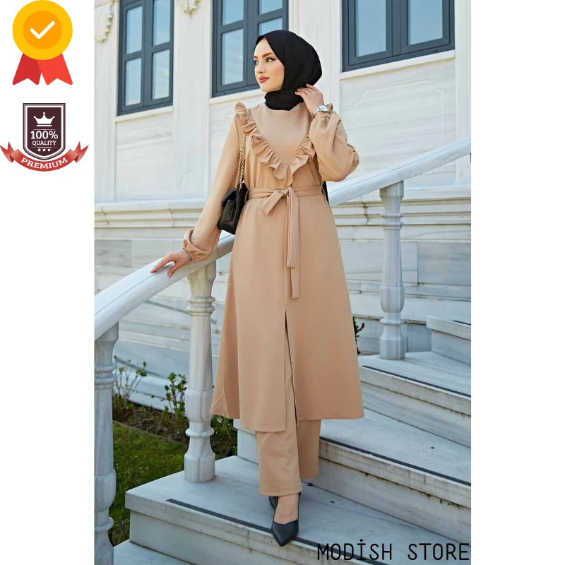 Seasonal Tunic Pants Double Muslim Woman Set |NEW SEASON| Women Muslim Clothing Kaftan Dubai Abaya Girl Ramadan Islam