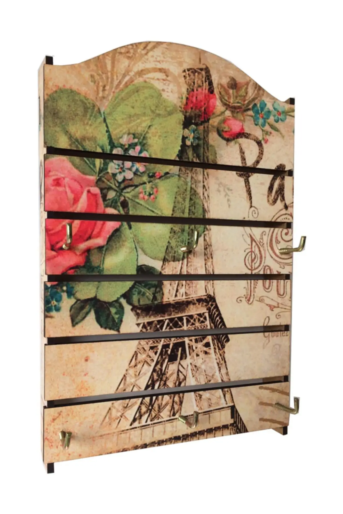 

Boutique Telephone Booth Eiffel Old Map Wood Key Hanger Wall Holder Organizer Rectangle Shape Key Rack Hooks Home Decoration