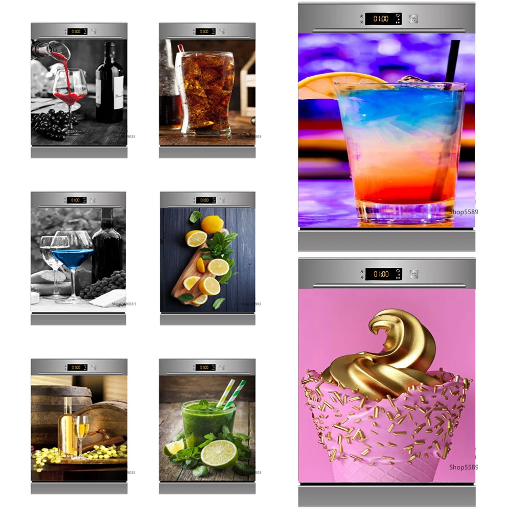 

Ice cream Kitchen Decorative Sticker For Dishwasher Door Peel and Stick Waterproof Wallpaper Fridge Sticker PVC Grape Wine Decor