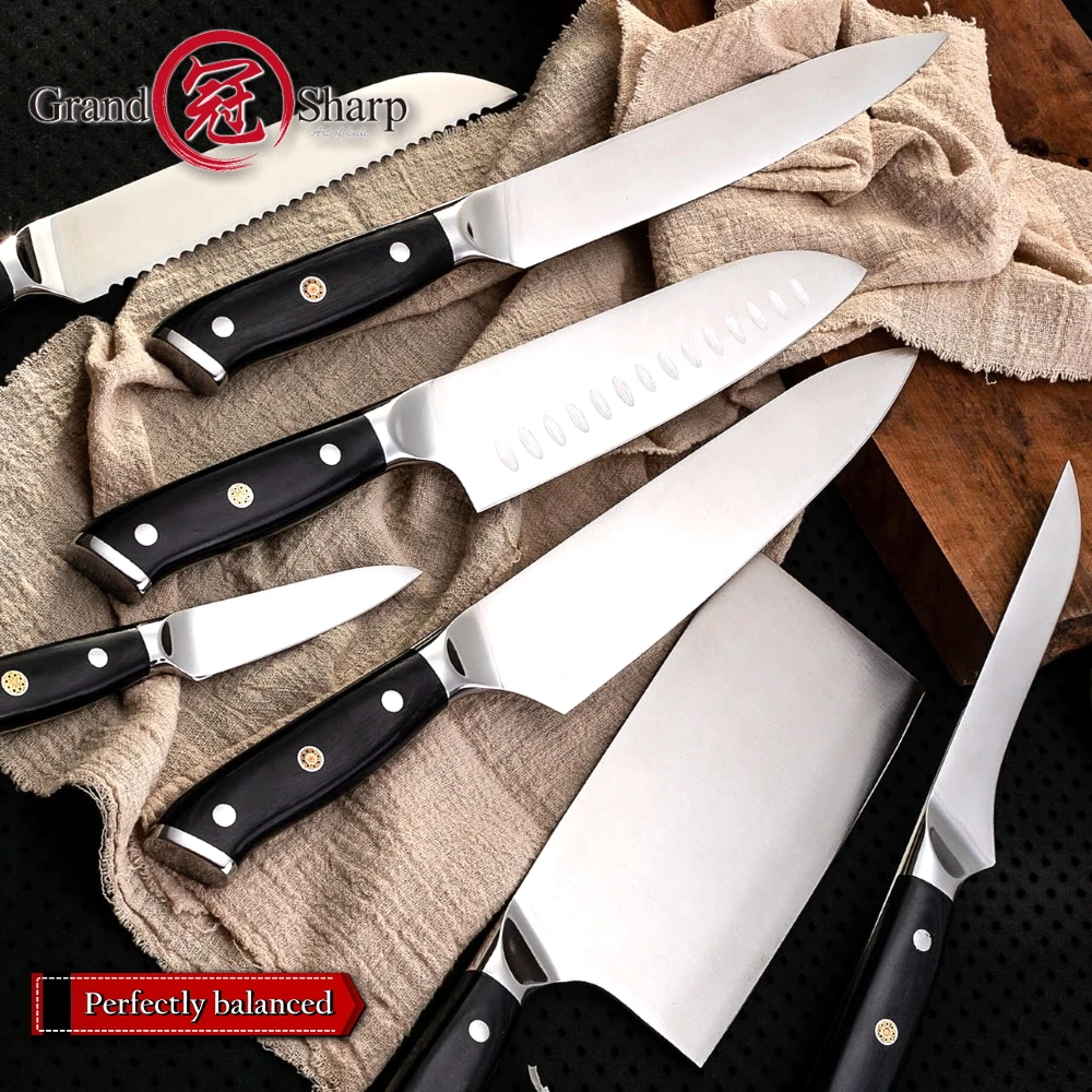 Grandsharp Набор ножей для повара немецкие Стальные Кухонные ножи Santoku Boning Bread Paring Cleaver домашний декор подарок шеф-повара на Рождество