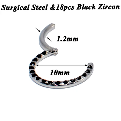 10mm Silver Black 1 шт. G23 титановый/стальной шарнирный сегмент пирсинг для носовой перегородки Кристальное носовое кольцо ниппель кликер шпилька для уха серьги для губ пирсинг - Окраска металла: 10mm Silver Black