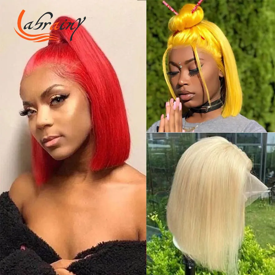 

613 99J 13X6 Lace Frontal Bob Color Wig Burgundy Red Yellow Hd Transparent Lace Front Short Cut Human Hair Wigs Pre Plucked 13x4