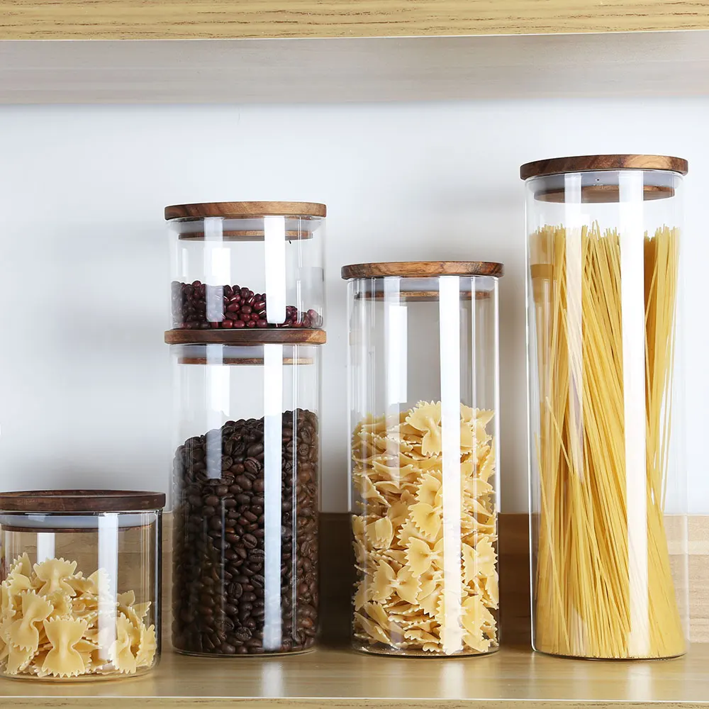 1 шт стеклянная пищевая бутылка для хранения Бамбуковая крышка закуски зерно чай