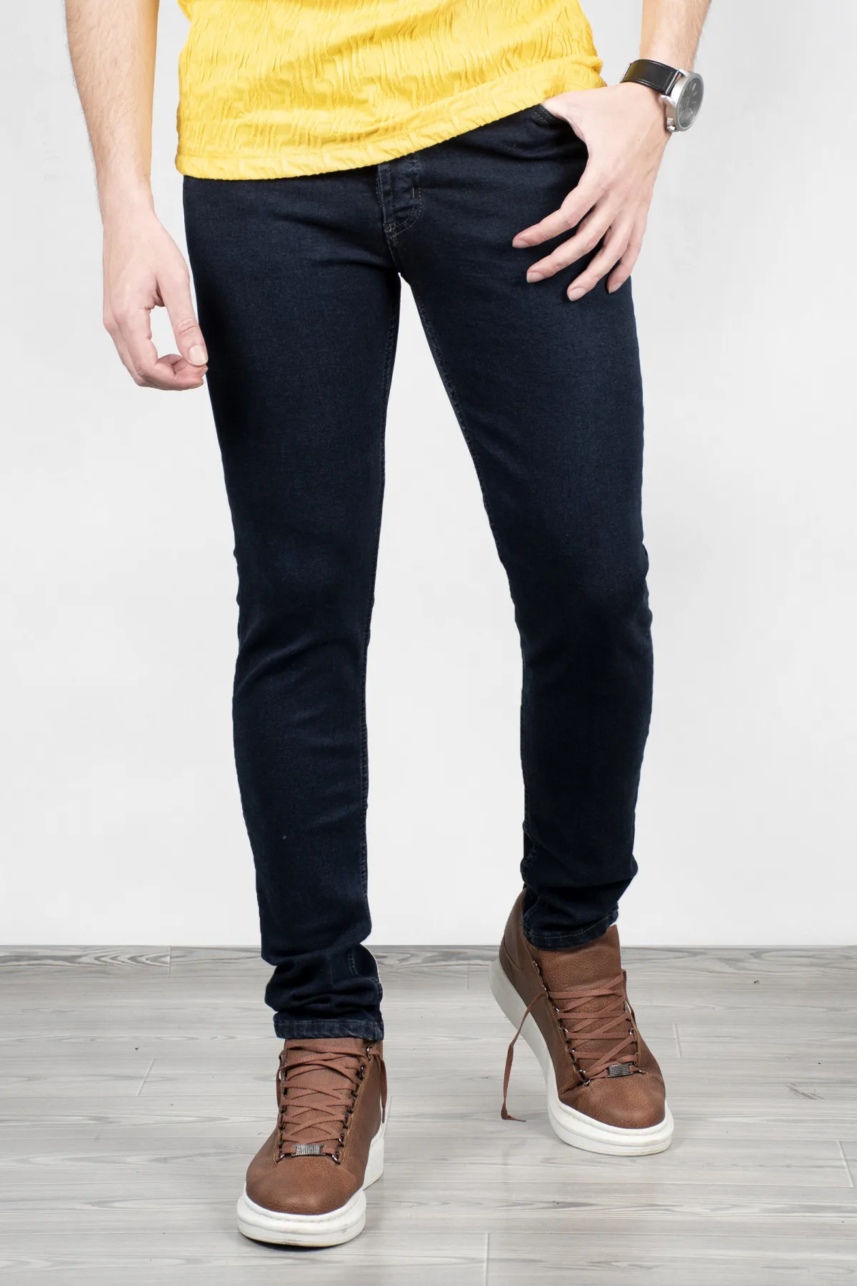 

DeepSEA Male Dark Navy Blue Slim Fit Jeans Denim Long Pants Slim Fit Cotton Lycra Four Seasons Vintage Gndelikn 1902118