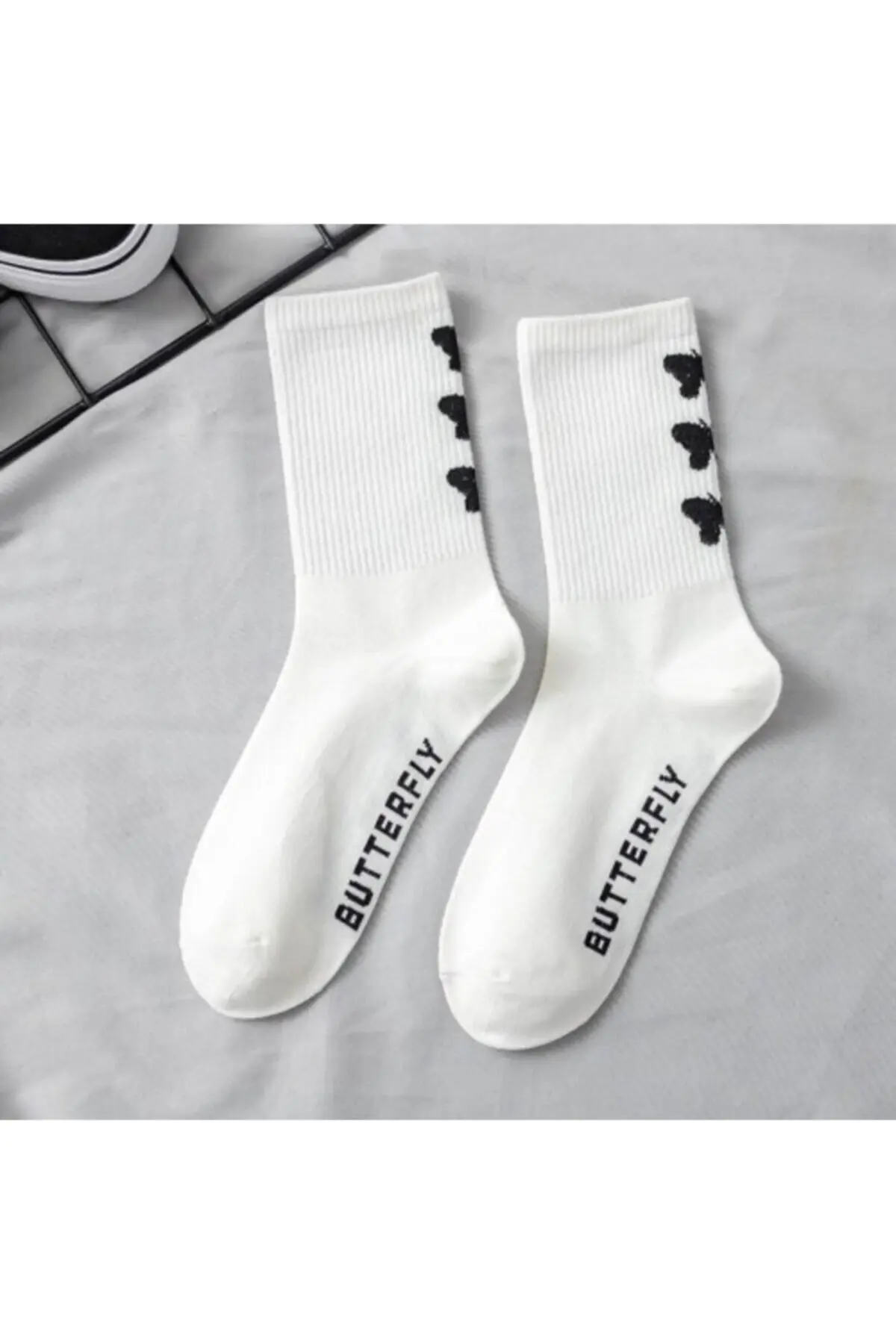 6 Pairs of Butterfly Multicolored Cotton College Tennis Socks