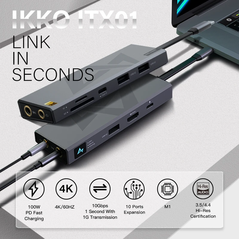 

Док-станция IKKO ITX01, 10 в 1, USB 3,2, 10 Гбит/с