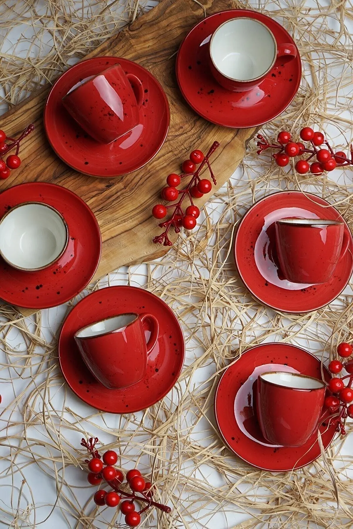 

Porcelain Luna Red Set of 6 Coffee Cups