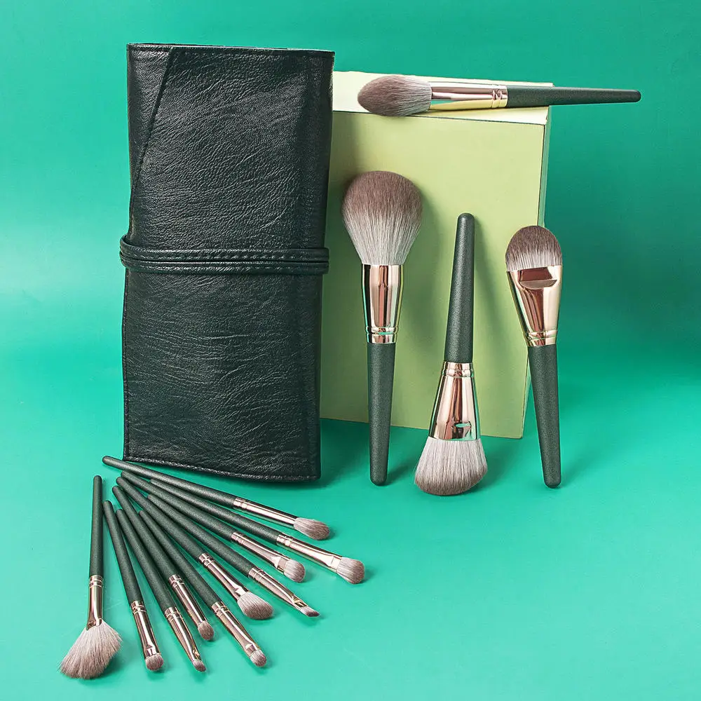 

Makeup Brushes 14pcs Foundation Powder Blush Eyeshadow Concealer Lip Eye Make Up Brush With Bag Green Cosmetics Beauty Tool New
