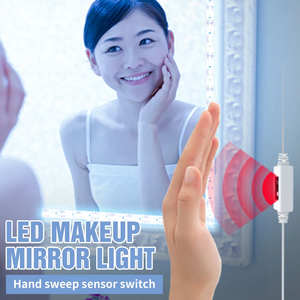 

LED Mirror Lamp Tape Hollywood Makeup Vanity Light Strip LED Hand Sweep Dimming Wall Lamp 0.5 1 2 3 4 5M Dressing Table Lighting