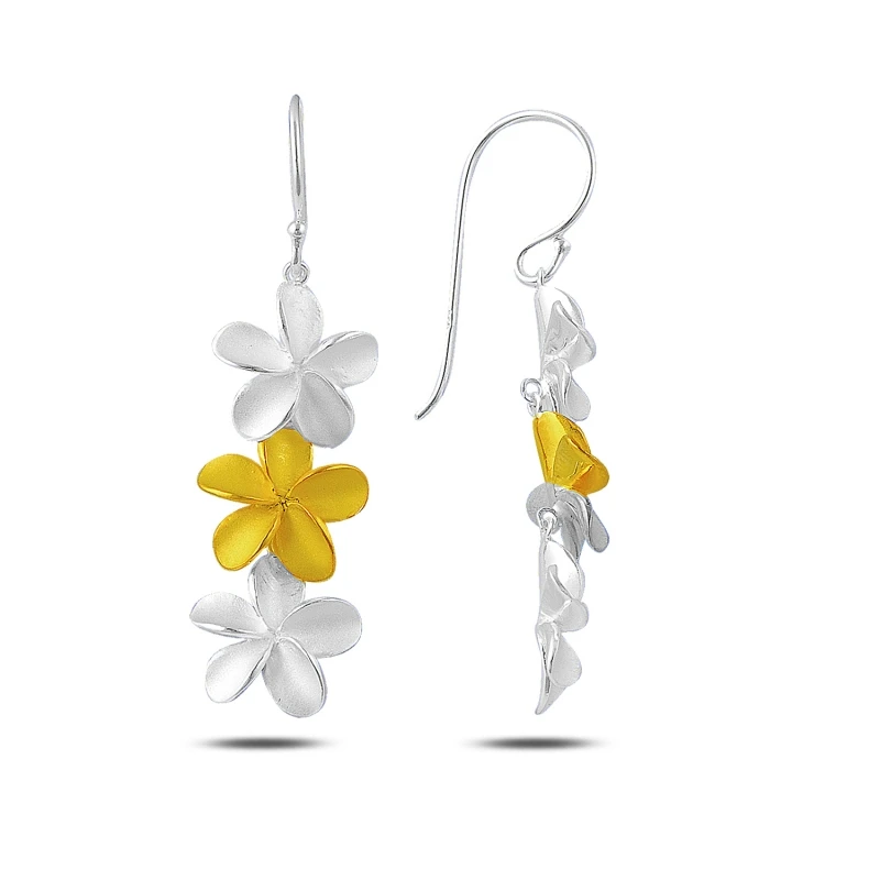 

Silver 925 Sterling Dangle Matte Textured Flower Earrings