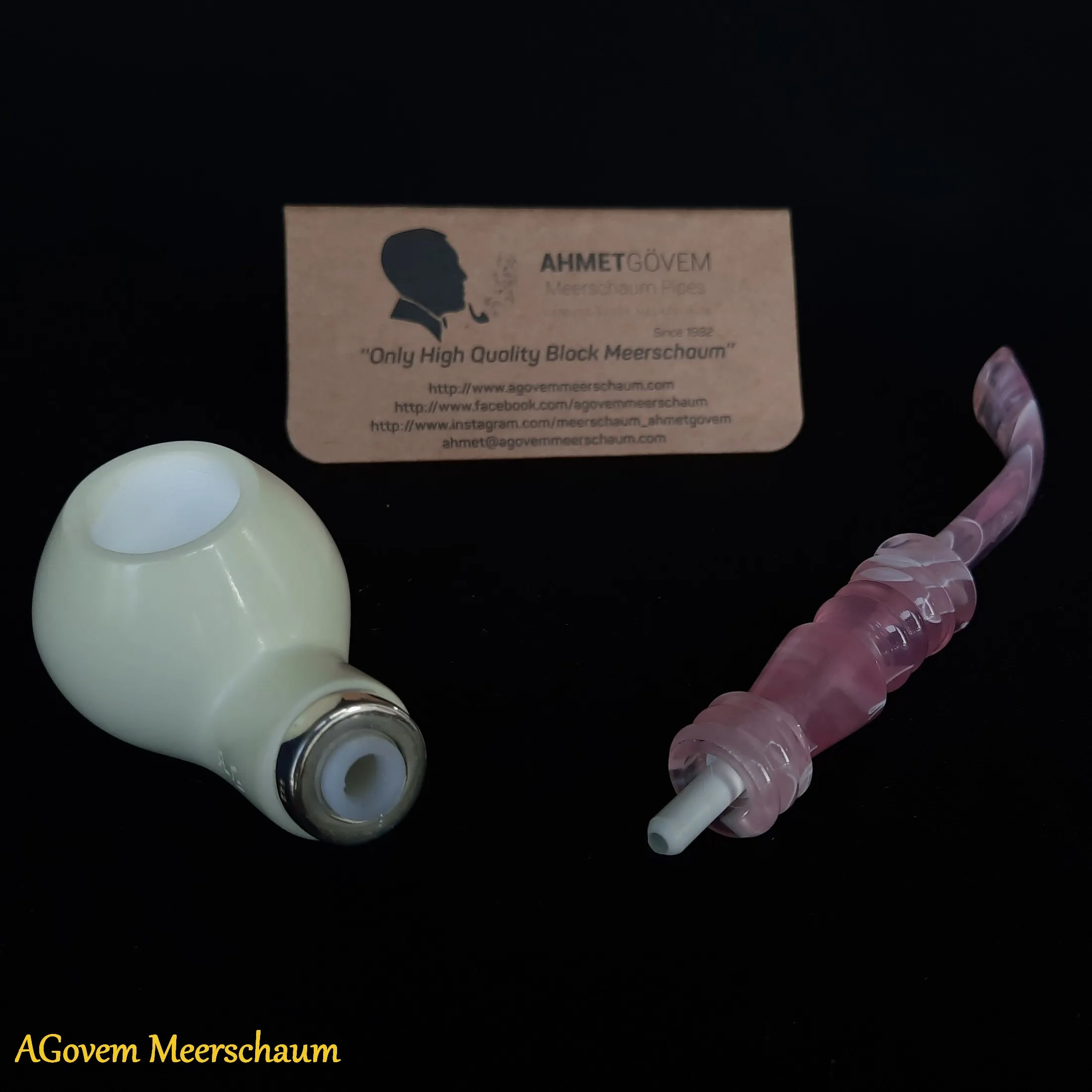 

AGovem Long Block Meerschaum Smoking Tobacco Pipe Corn Cob Briar Wood Bowl Dunhill Antique Vintage Estate Peterson AGM-52