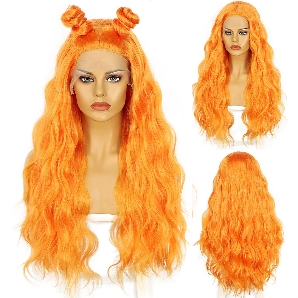 LVHAN Lace Front Wig Synthetic Deep Wave Curly Synthetic Lace Front Heat Resistant Synthesis Wig Orange Green For Women Cosplay